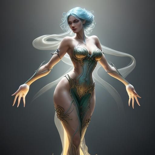 Ethereal Woman's Metamorphosis in Art Nouveau Style