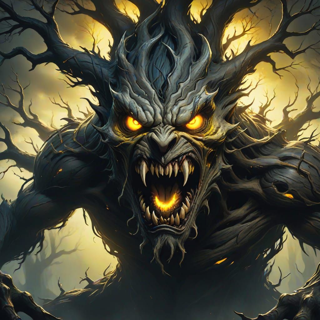 Menacing Tree Monster in Dark Fantasy Art