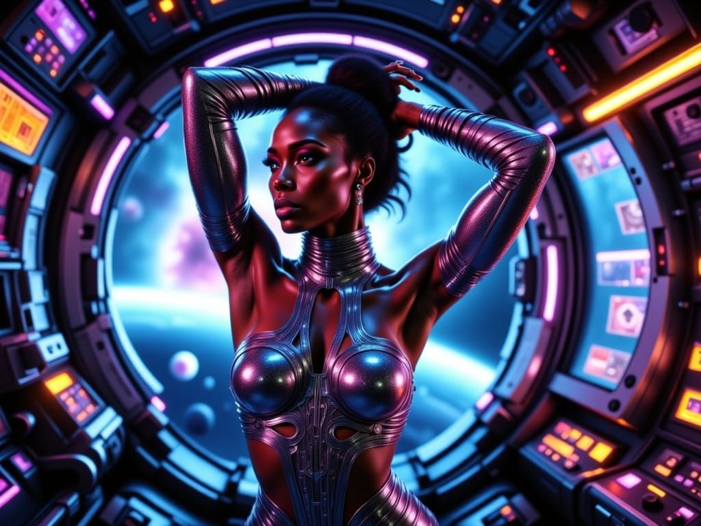 Futuristic Female Astronaut in High-Tech Spacesuit