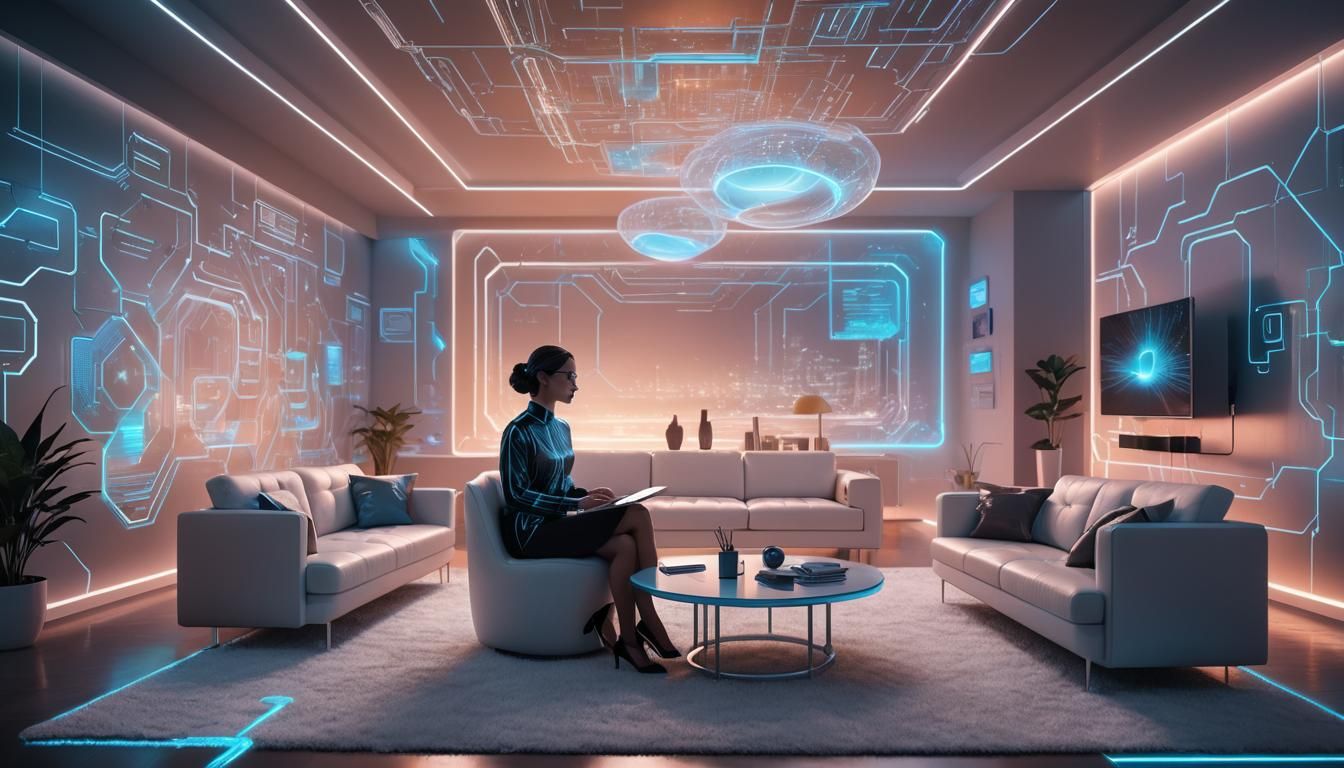 Sleek Holographic Assistant in Modern Living Room