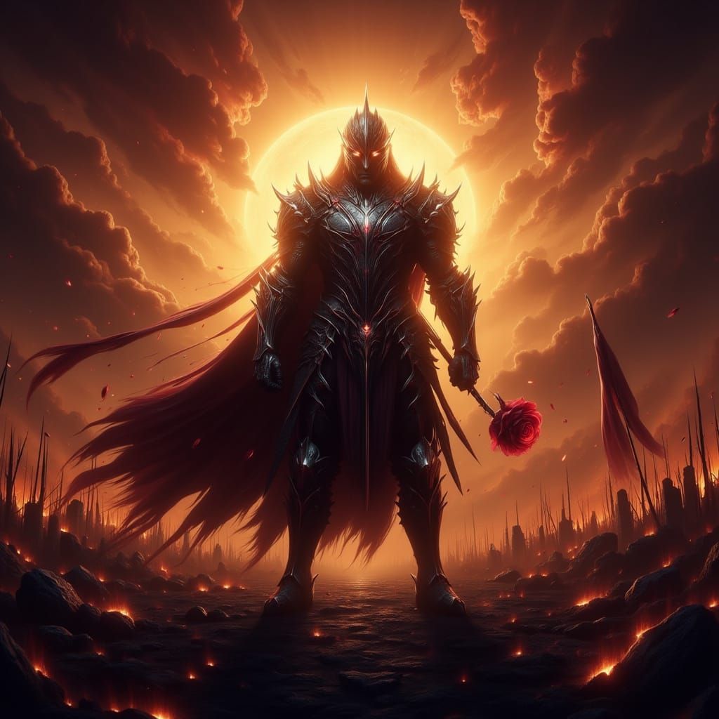 Dark Fantasy Knight at Sunset