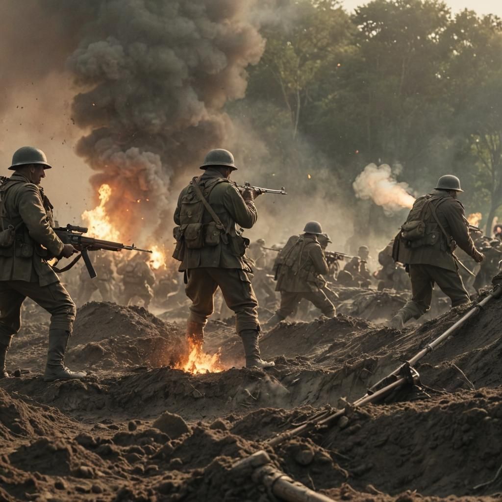 Intense Trench Warfare Scene in Cinematic Style