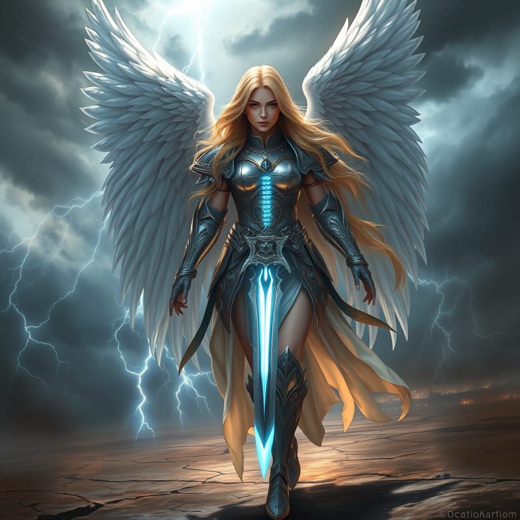 Angelic Warrior Woman in a Storm: Fantasy Art