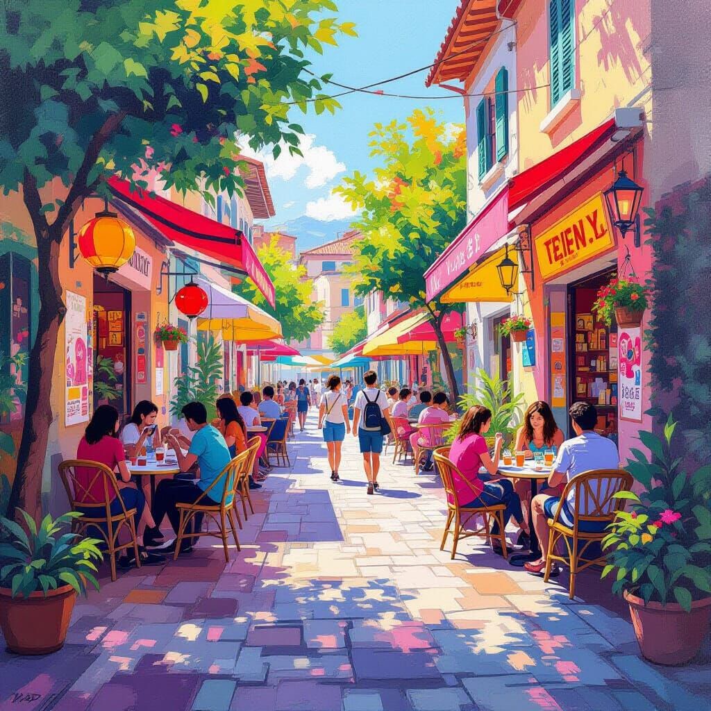 Colorful Thursday Afternoon Scene in Digital Painting Style