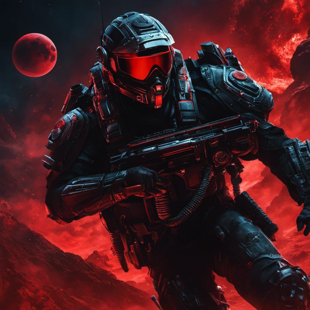 Space Mercenary Descending with Guns Blazing in Space Gothic...