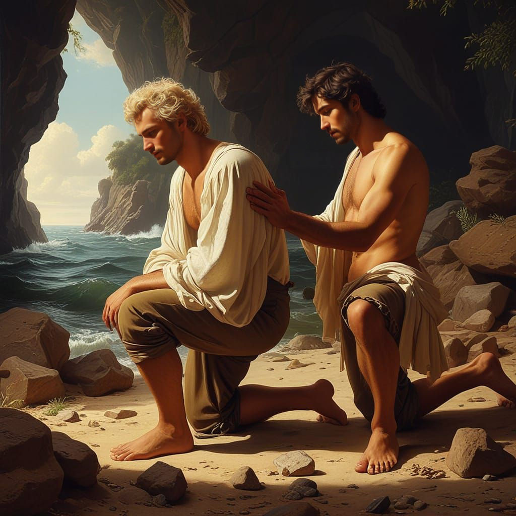 Two Men in Repentance, a Rococo Scene