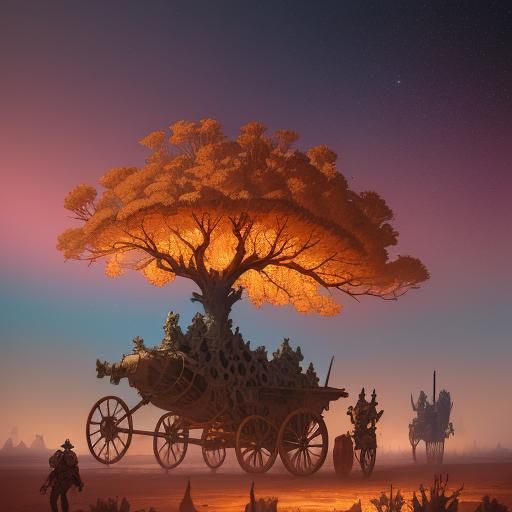 Surreal Desert with Bone Trees and Pink Mice