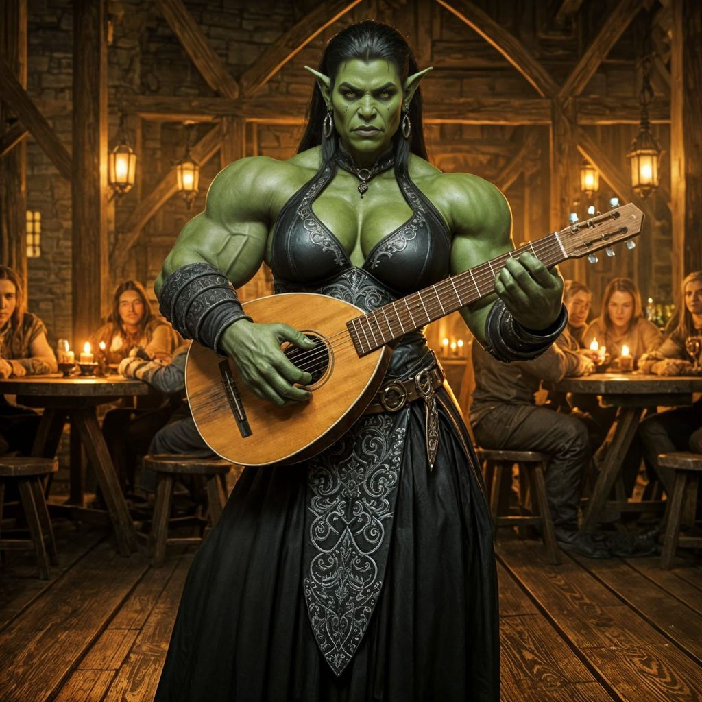Mystical Female Orc Bard in Tavern Setting, Painted in High ...