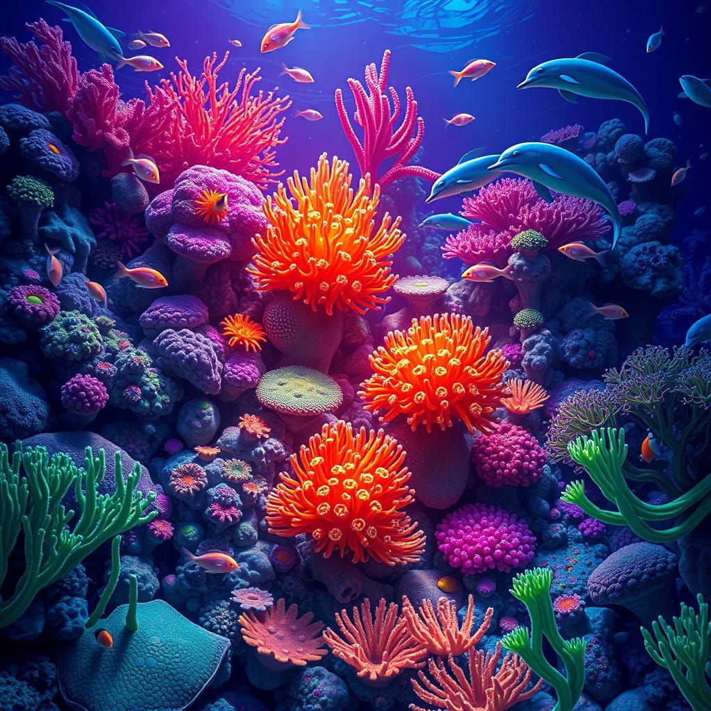 Lush Coral Reef with Sea Life, 3D Animation