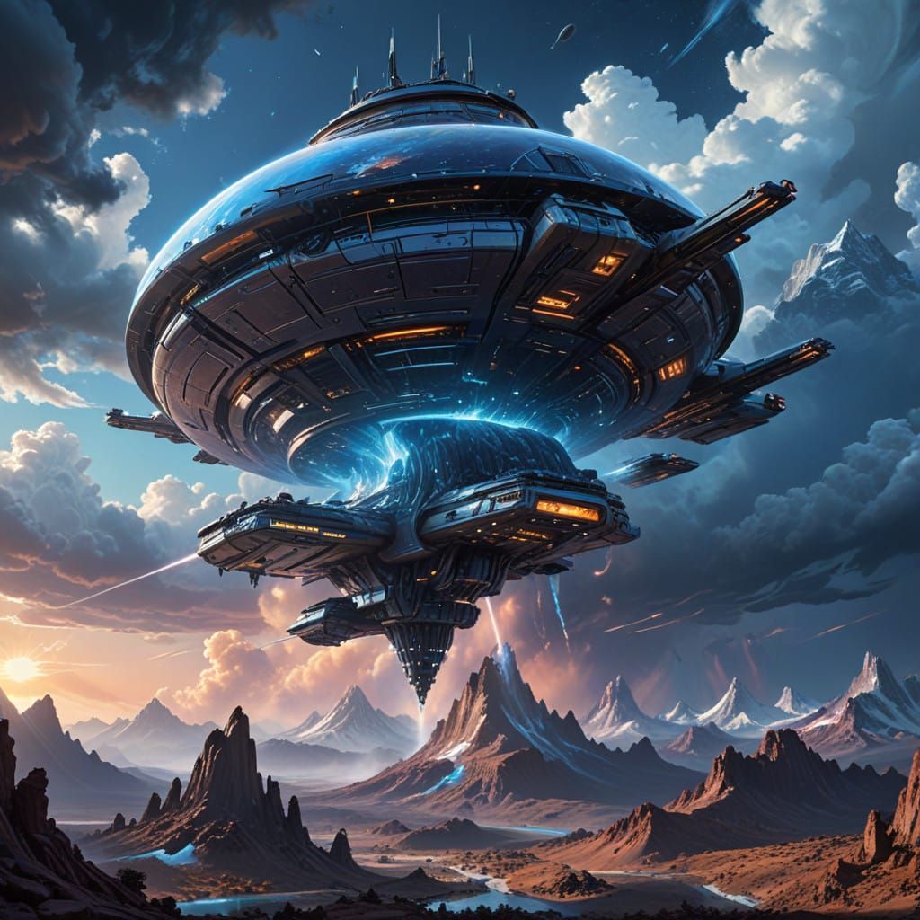 Futuristic Spacecraft in Ethereal Aura