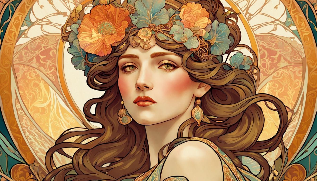 Art Nouveau Woman in Floral Setting