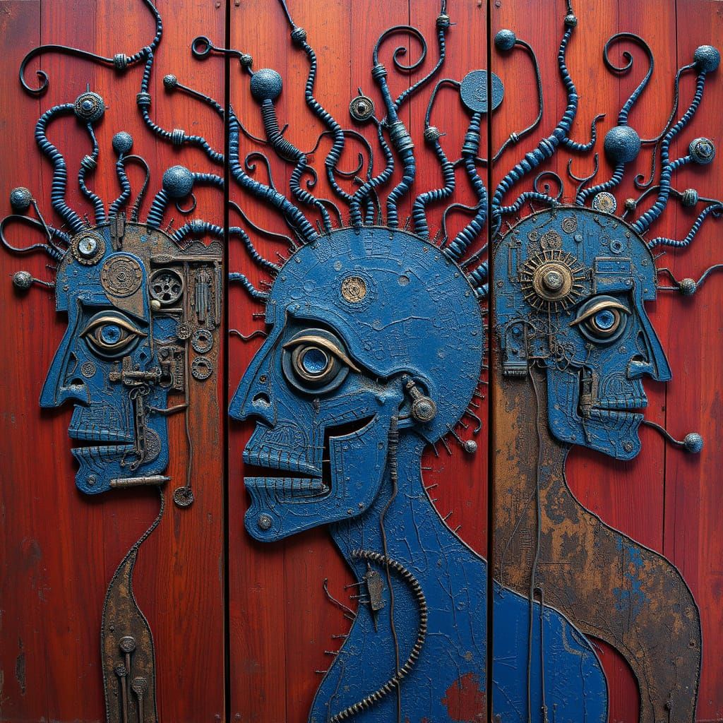 Surreal, Abstract Artwork with Intricate Tribal Circuitry an...