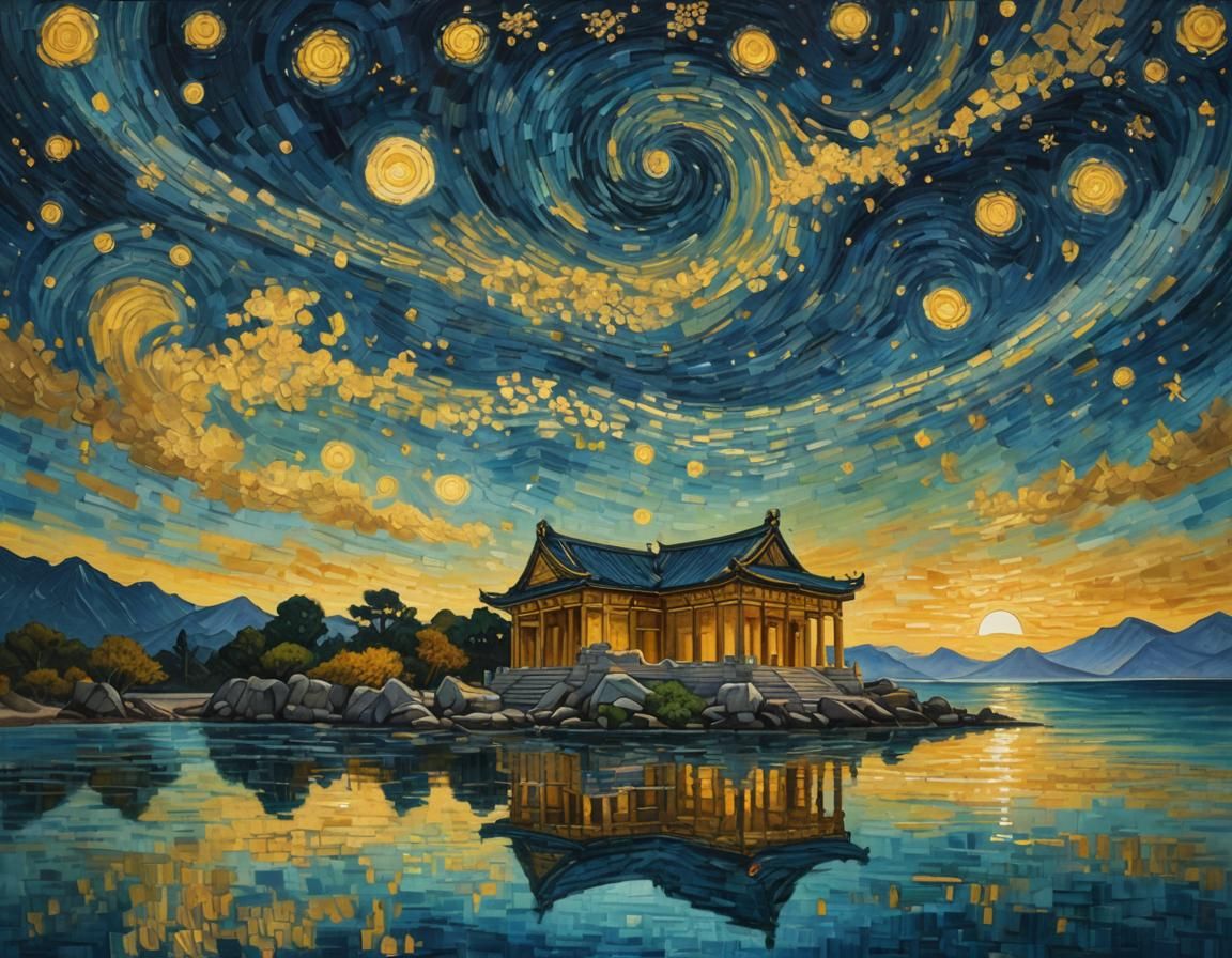 Celestial Sea Temple in Van Gogh Style