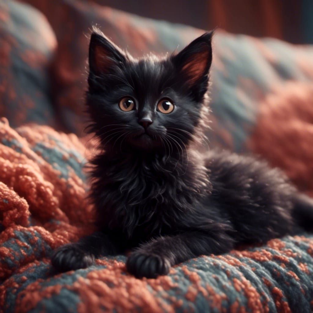Realistic Black Kitten on Couch