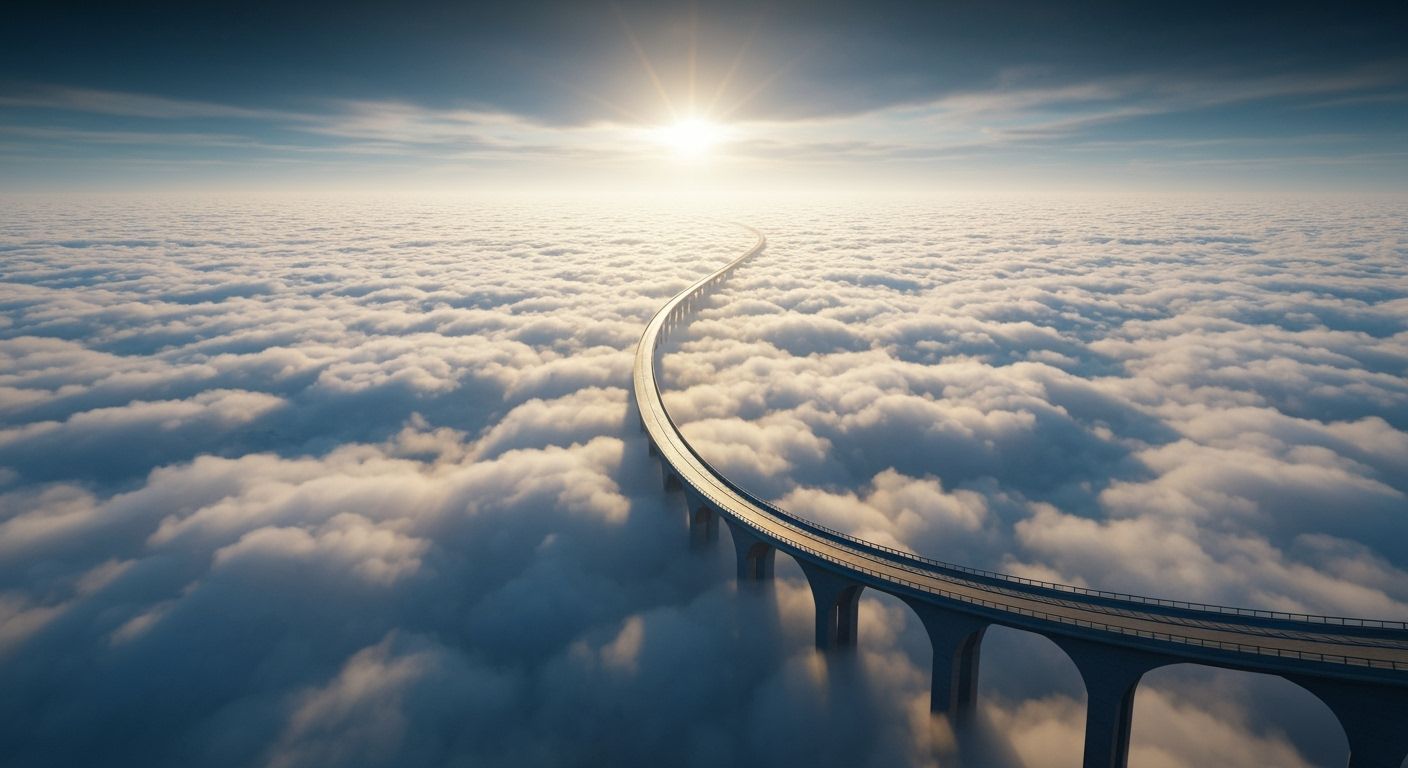 Futuristic Bridge Above Clouds in Cinematic Light