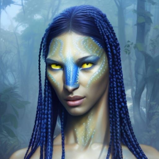 Avatar Na'vi Girl Portrait in Hyperdetailed Art Style