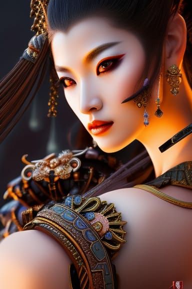 Ethereal Female Ronin Warrior in Winter Wonderland