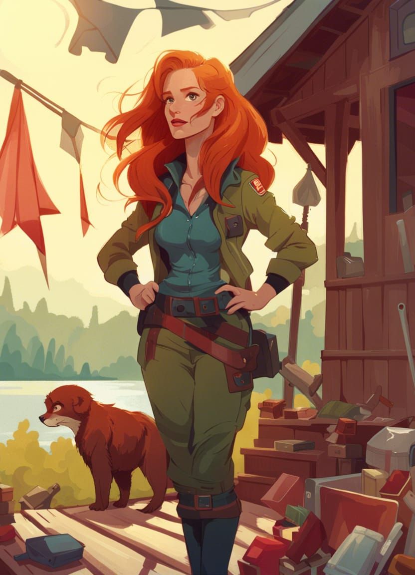 Survivalist on Lake House Patio, Digital Art