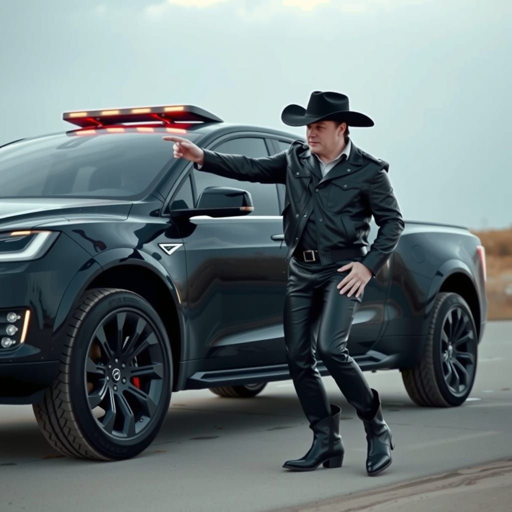 Latex Cowboy Whips CyberTruck into Submission