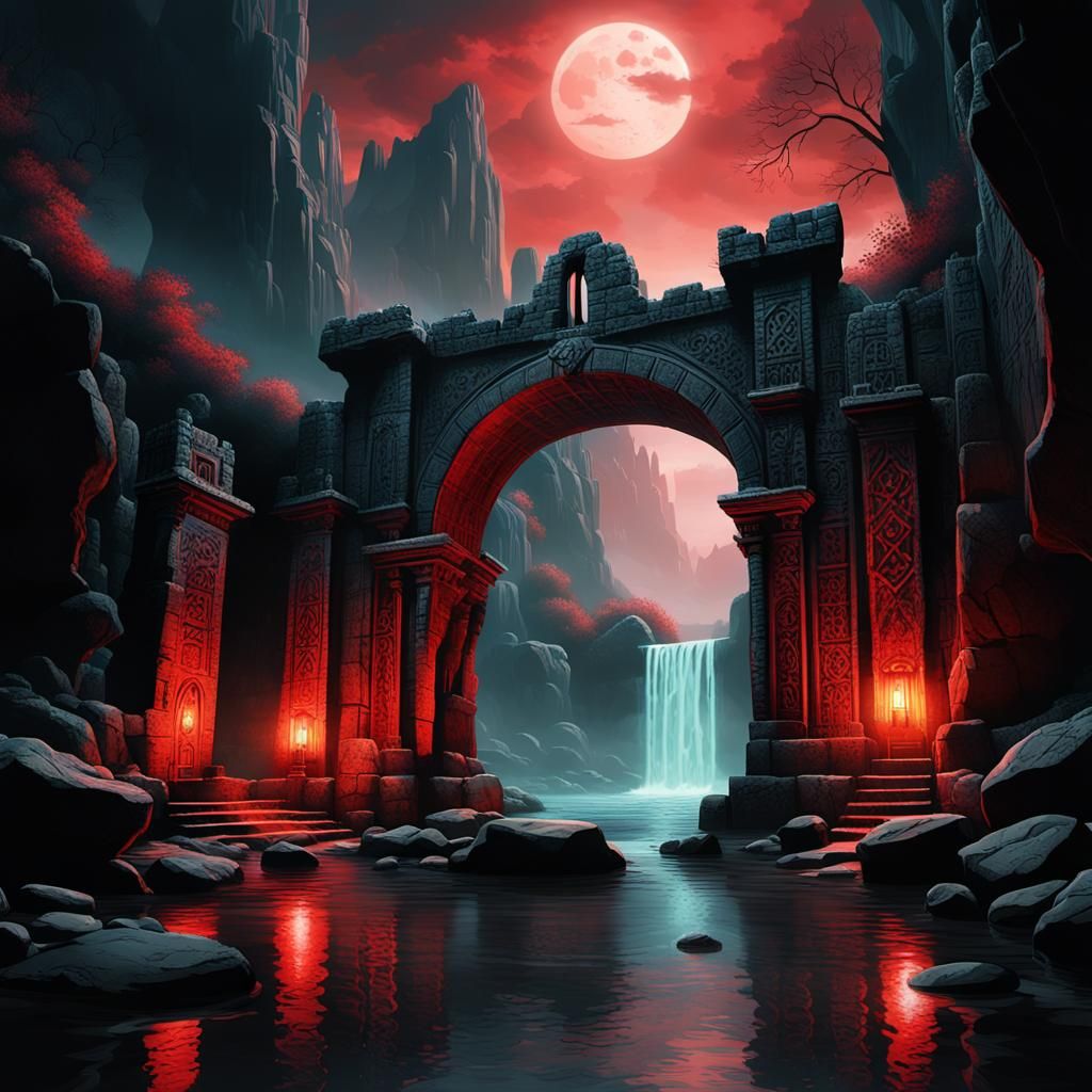 Mystical Underground River in Dark Fantasy Art Style