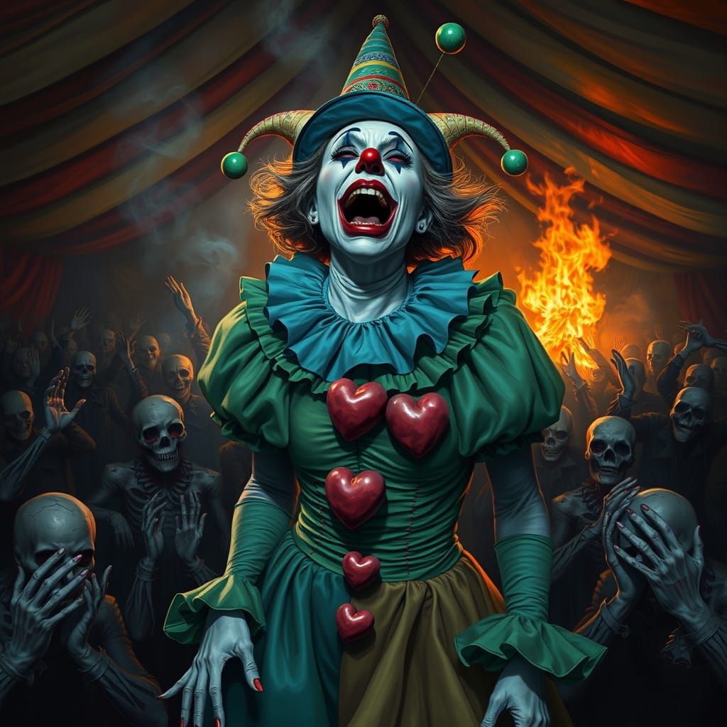 Horror Clown in Burning Circus Tent