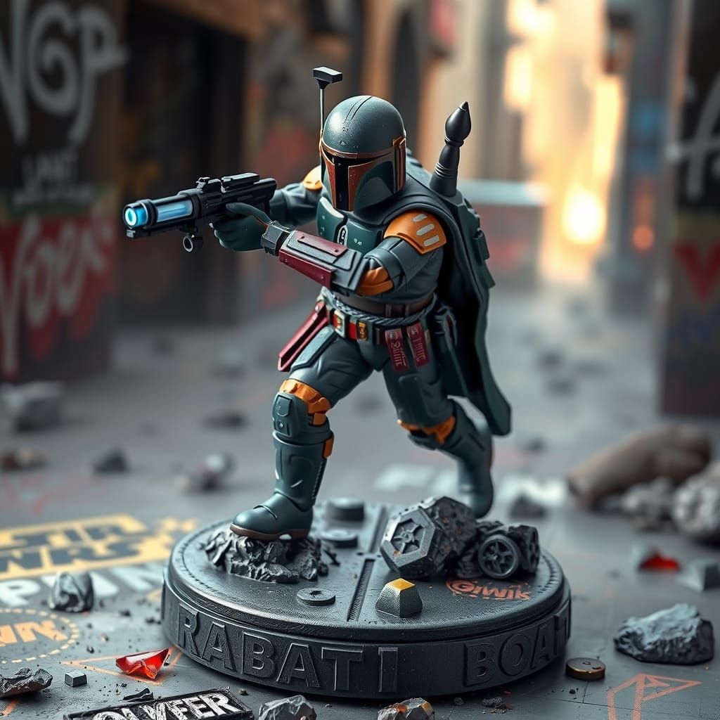 Boba Fett Miniature Figure on Gaming Base