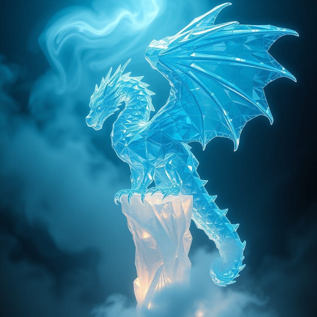 Crystalline Dragon Perched on Crystal Pedestal