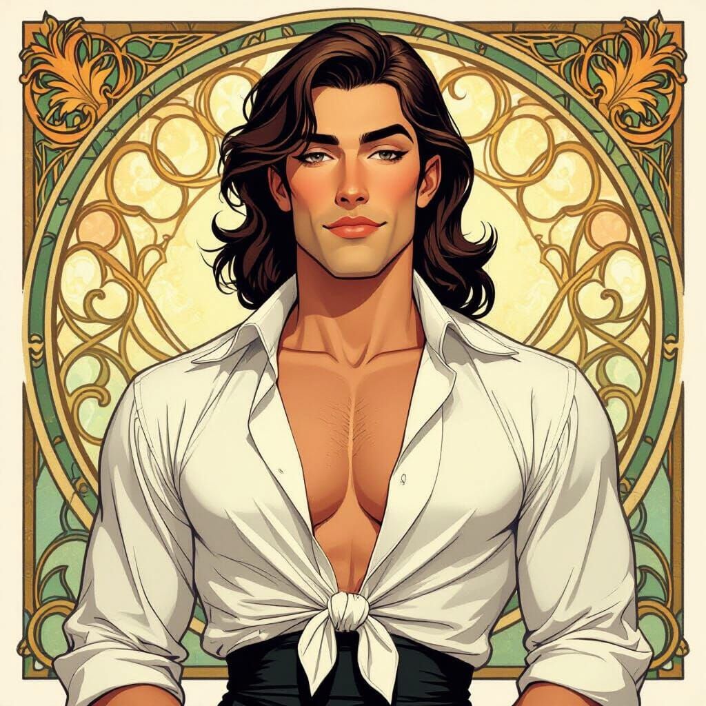 Confident Transvestite in Art Nouveau Style