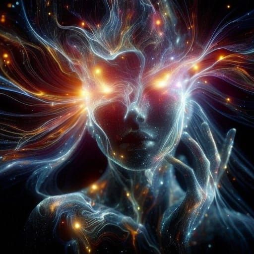 Ethereal Female Figure Radiates Joy in Vibrant Dreamlike Sce...