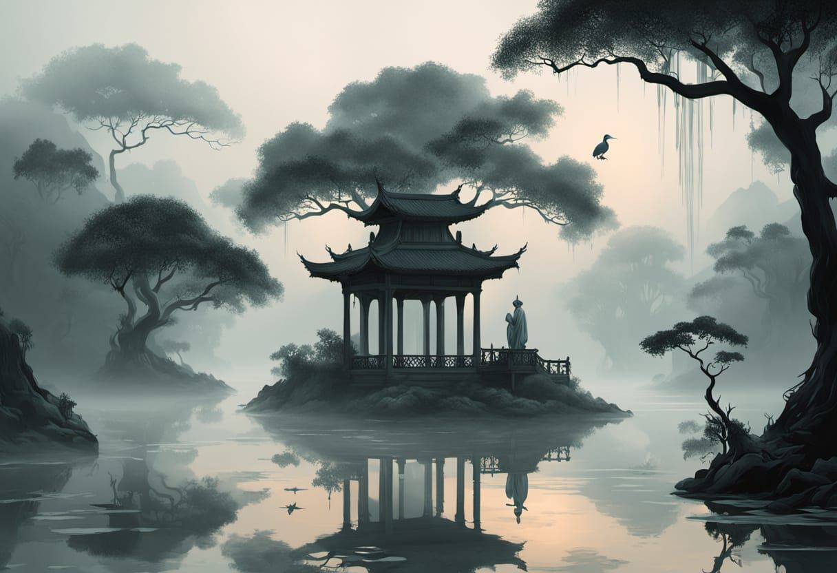Ethereal Mangrove Temple in Fog