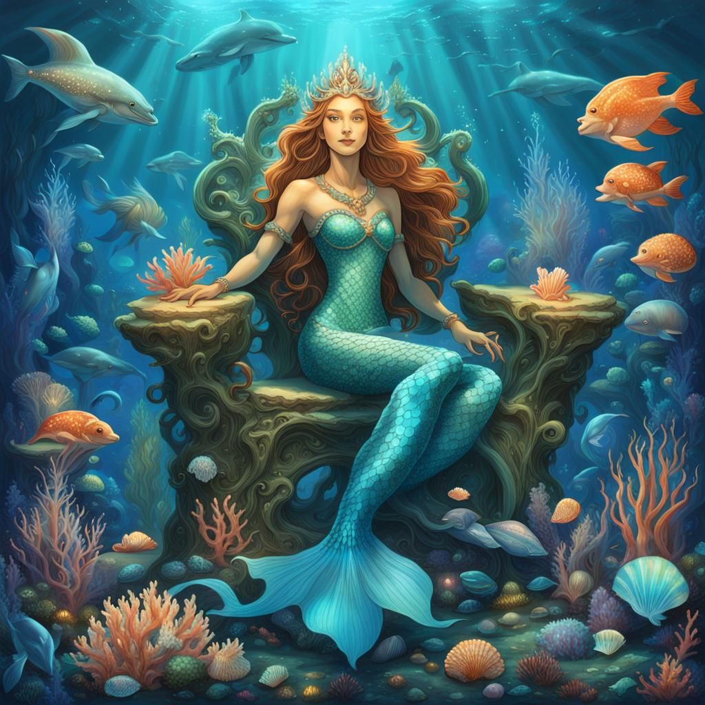 Underwater Mermaid Kingdom with Bioluminescent Sea Life