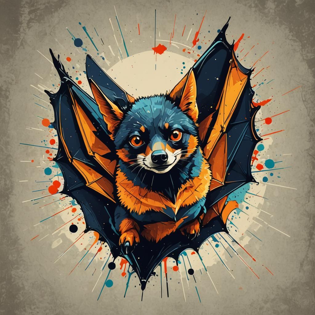 Flying Fox Bat Hugs Camera in Pop Art Style