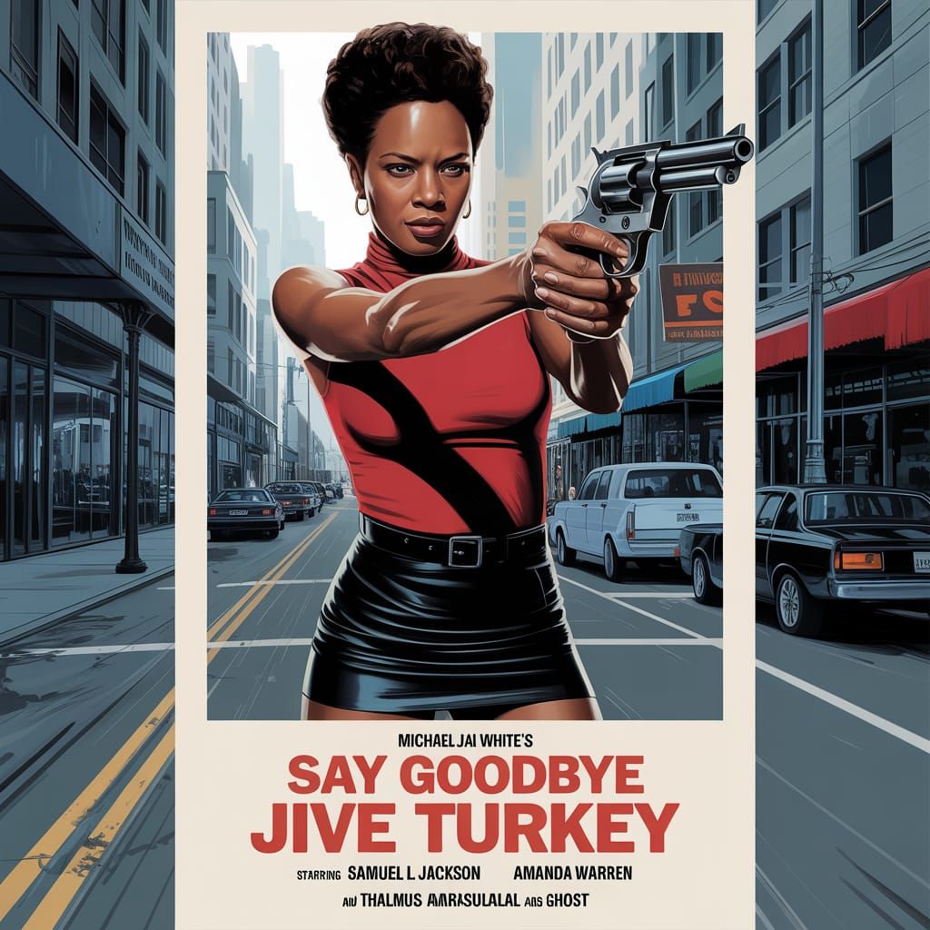 African American Woman Aims Revolver in 70s Action Poster St...