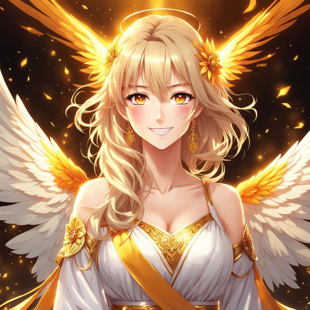 Beautiful Smiling Angel in Anime Style