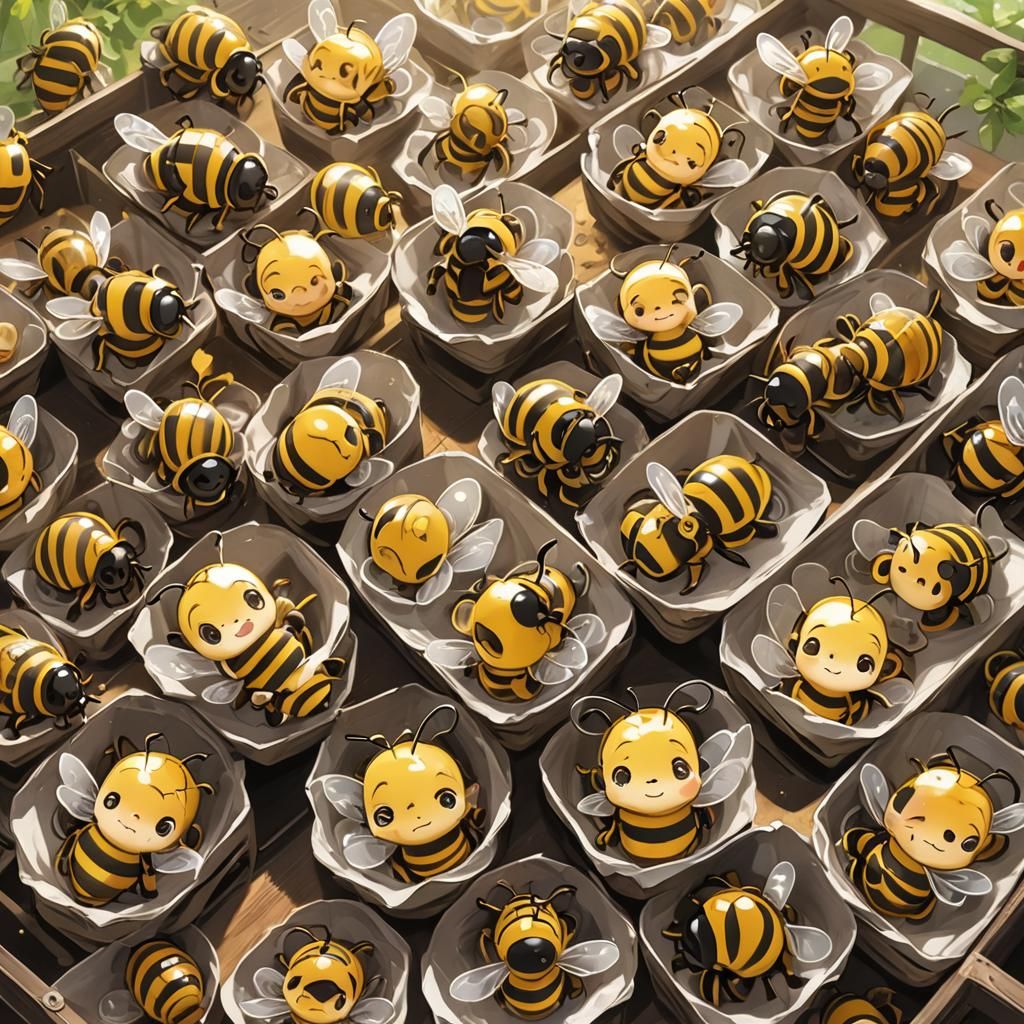Cute Anime Baby Bees in Cradles