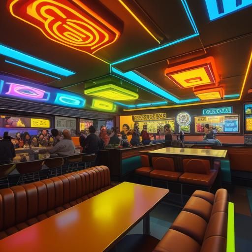 Cartoon Animals in City Diner, Digital Matte Painting