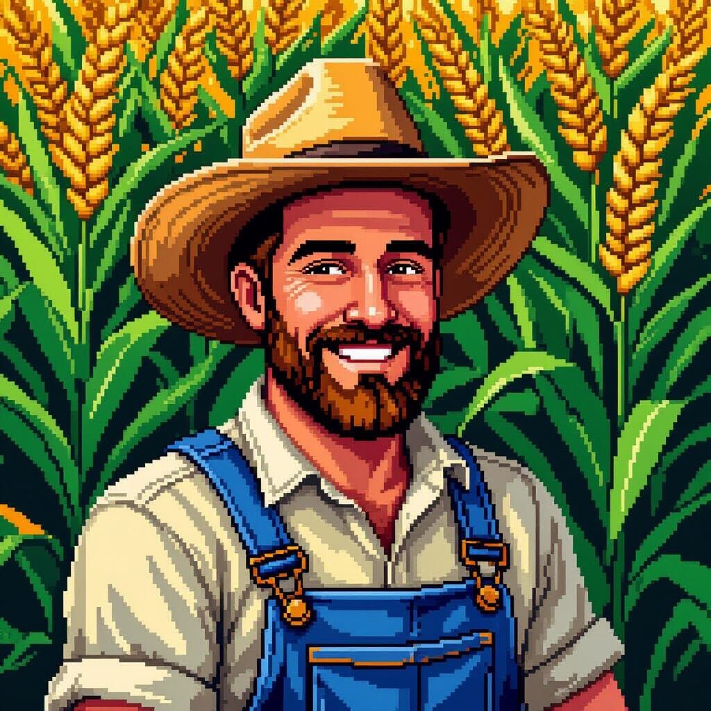 Pixel Art Portrait of a Farmer