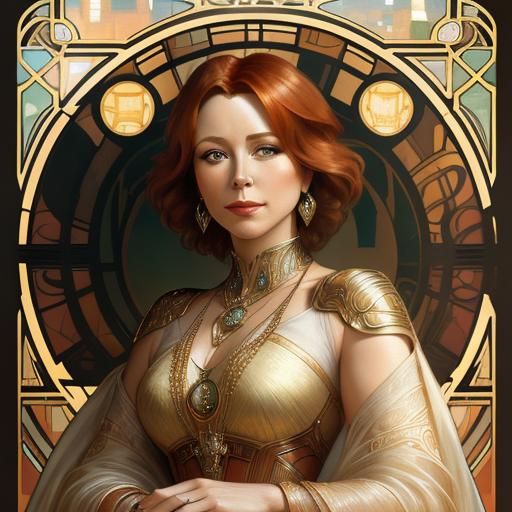 Art Deco Portrait of a Redhead in Oil