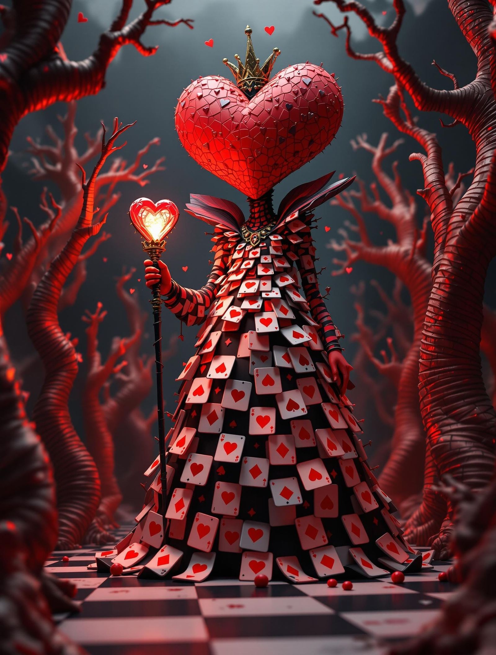 Surreal Queen of Hearts Towers in Claymation Wonderland