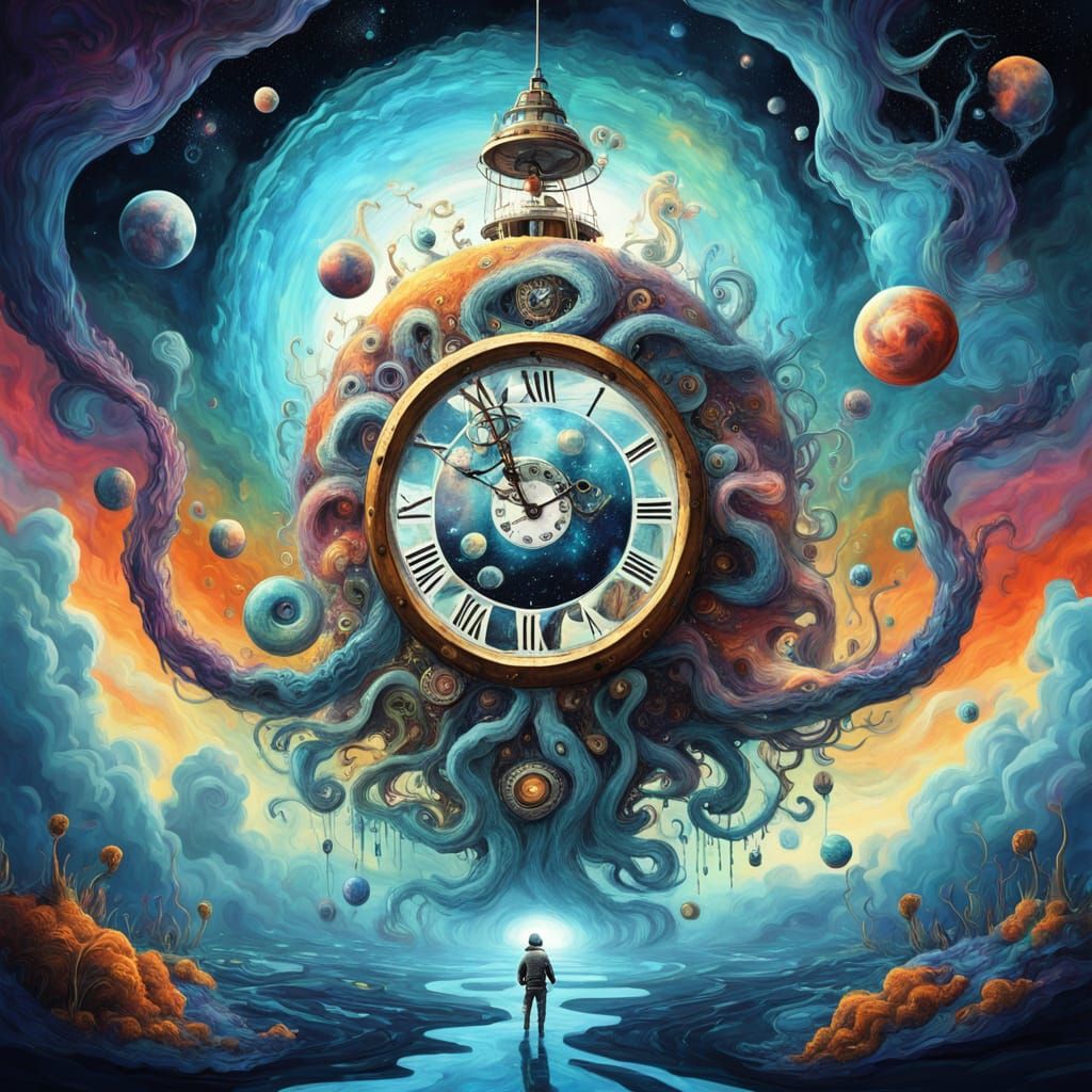 Surreal Astronaut in Cosmic Ocean with Tentacles and Giant E...