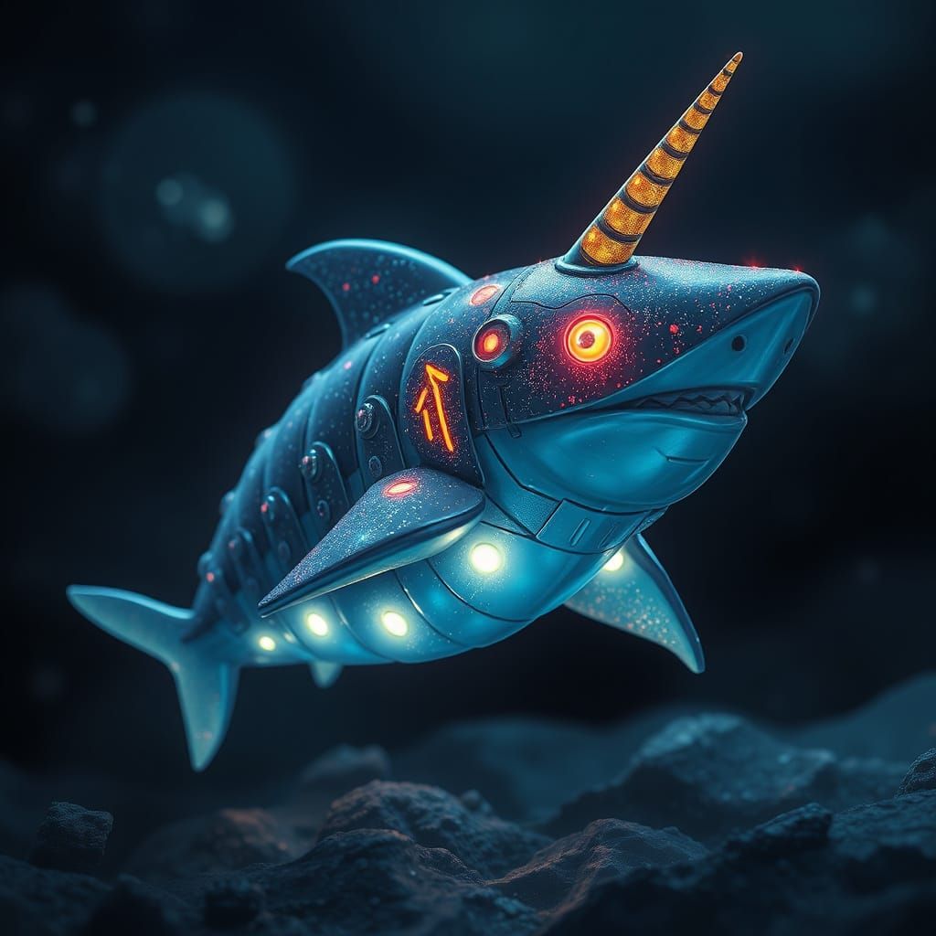 Glittery Sea-Hamster with Unicorn Powers in Dark Ocean