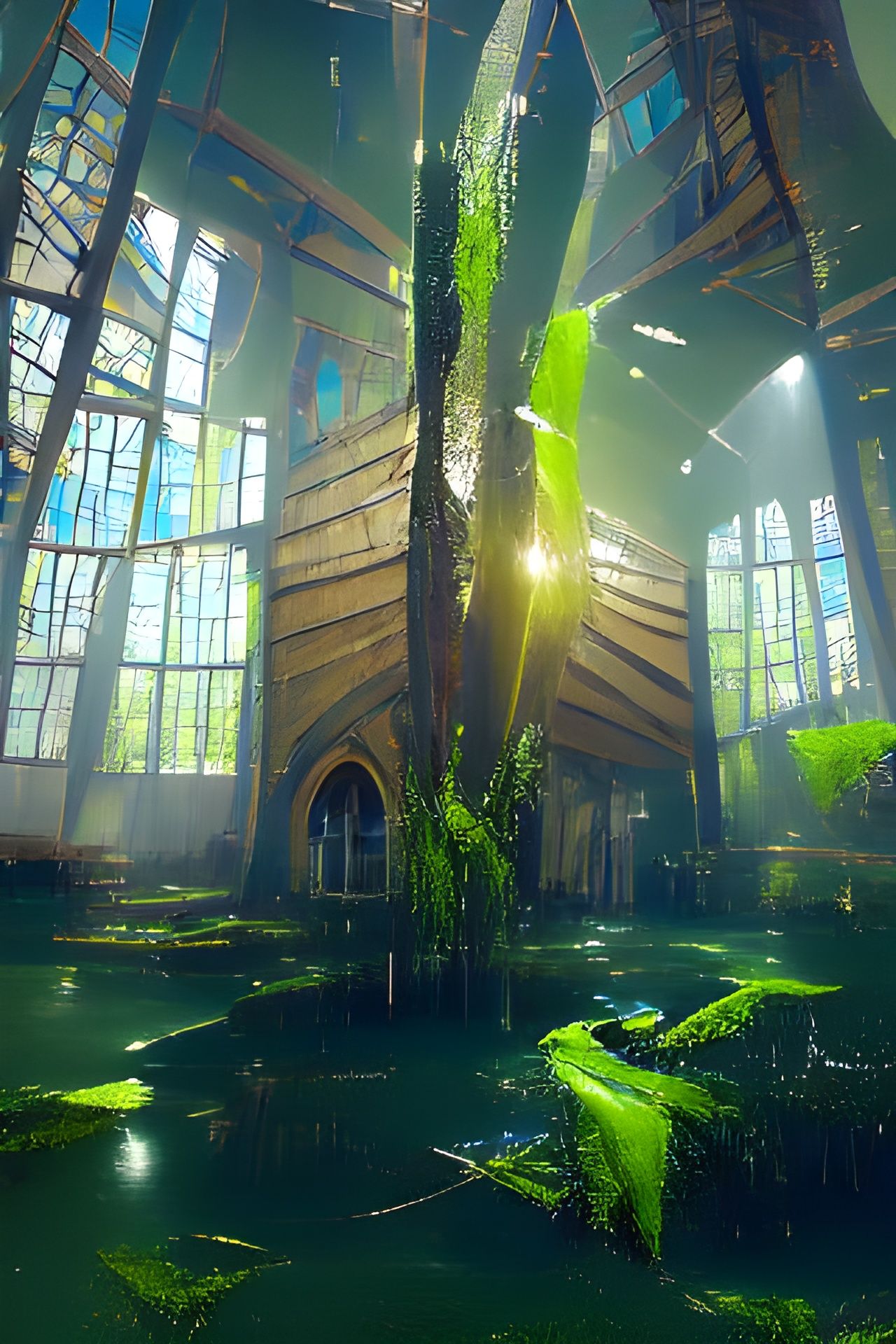Flooded Swamp Church Concept Art in 8k