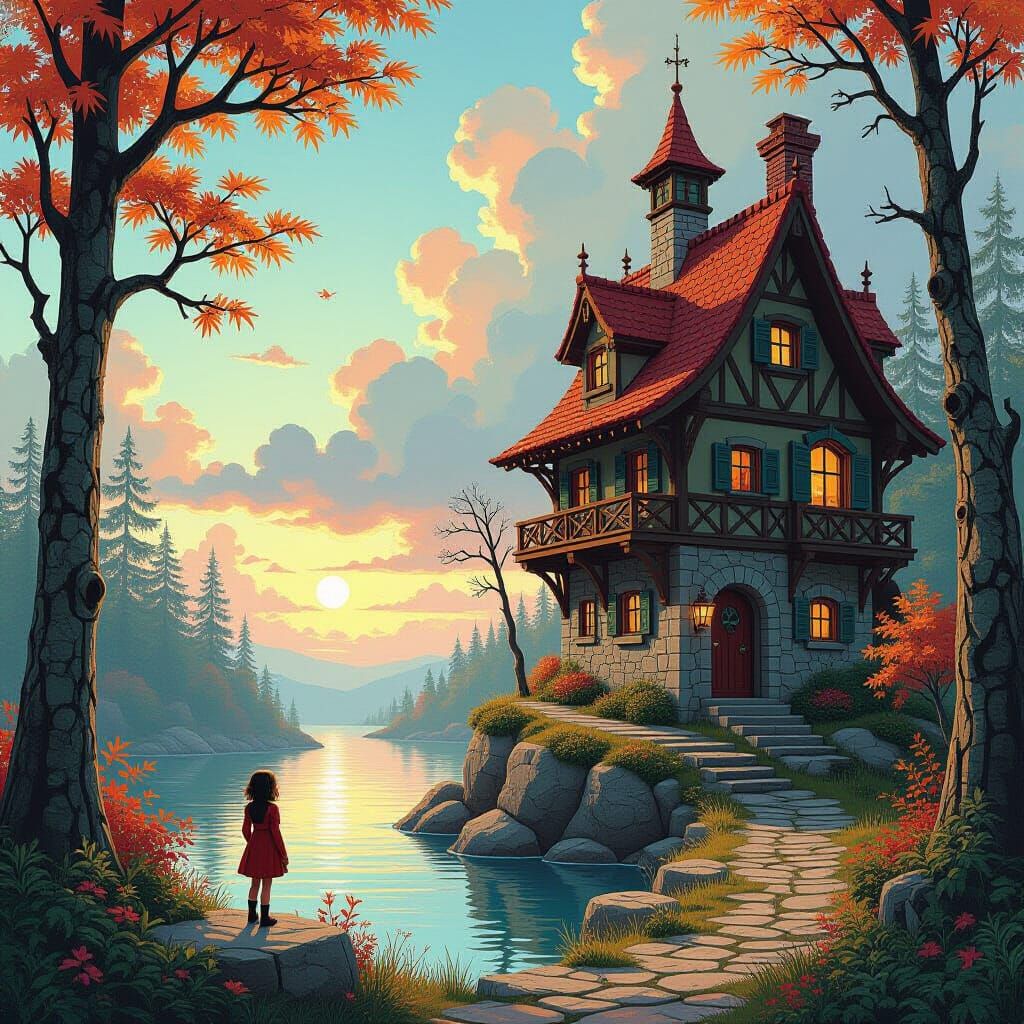 Whimsical Fantasy Scene Inspired by Gurney, Stalenhag, and L...