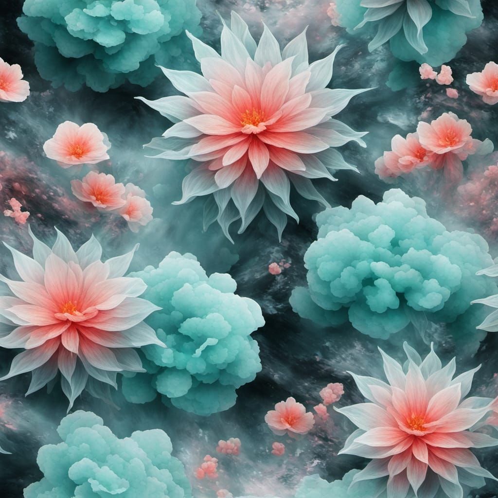 Ethereal Cosmic Floral Jade in Abstract Surrealism