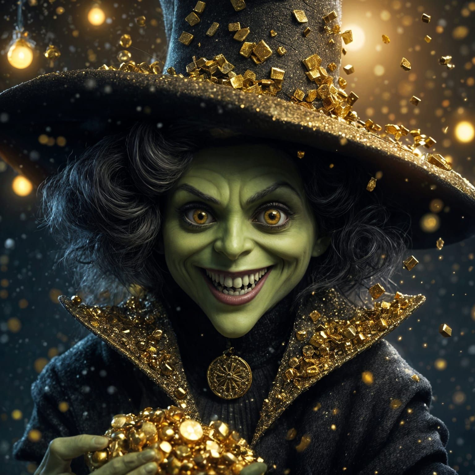 Wicked Witch Smiles with Gold: Tim Burton Style