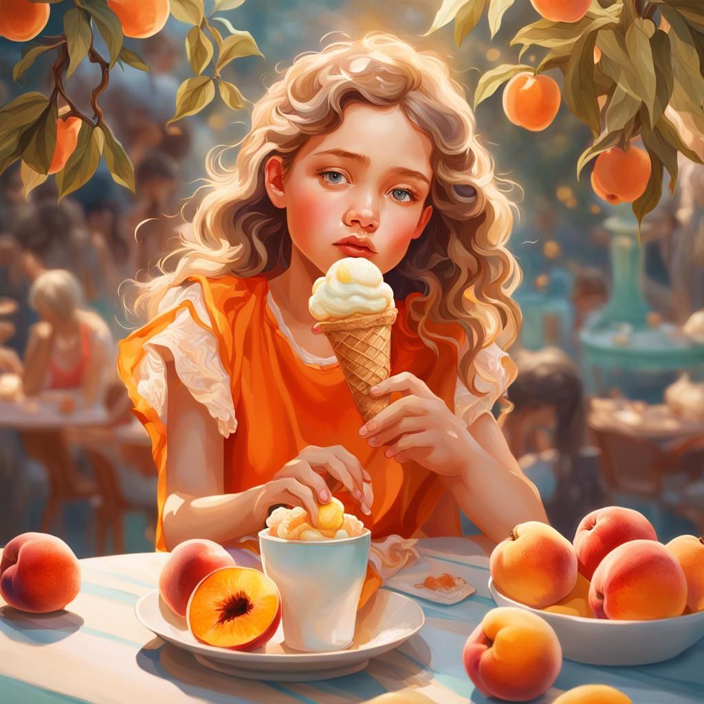 Girl with Ice Cream Sundae: Whimsical Concept Art