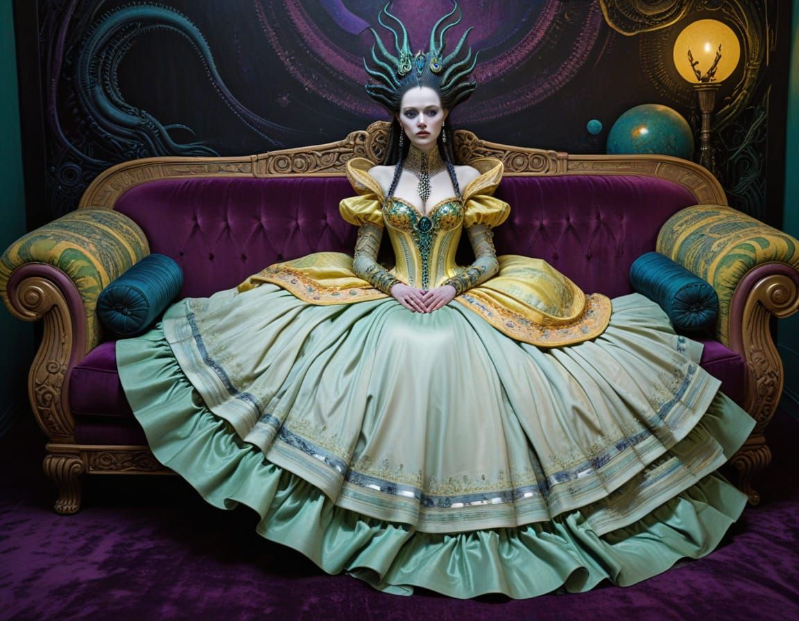 Alien Horror in Gown, Art Deco Nouveau Style