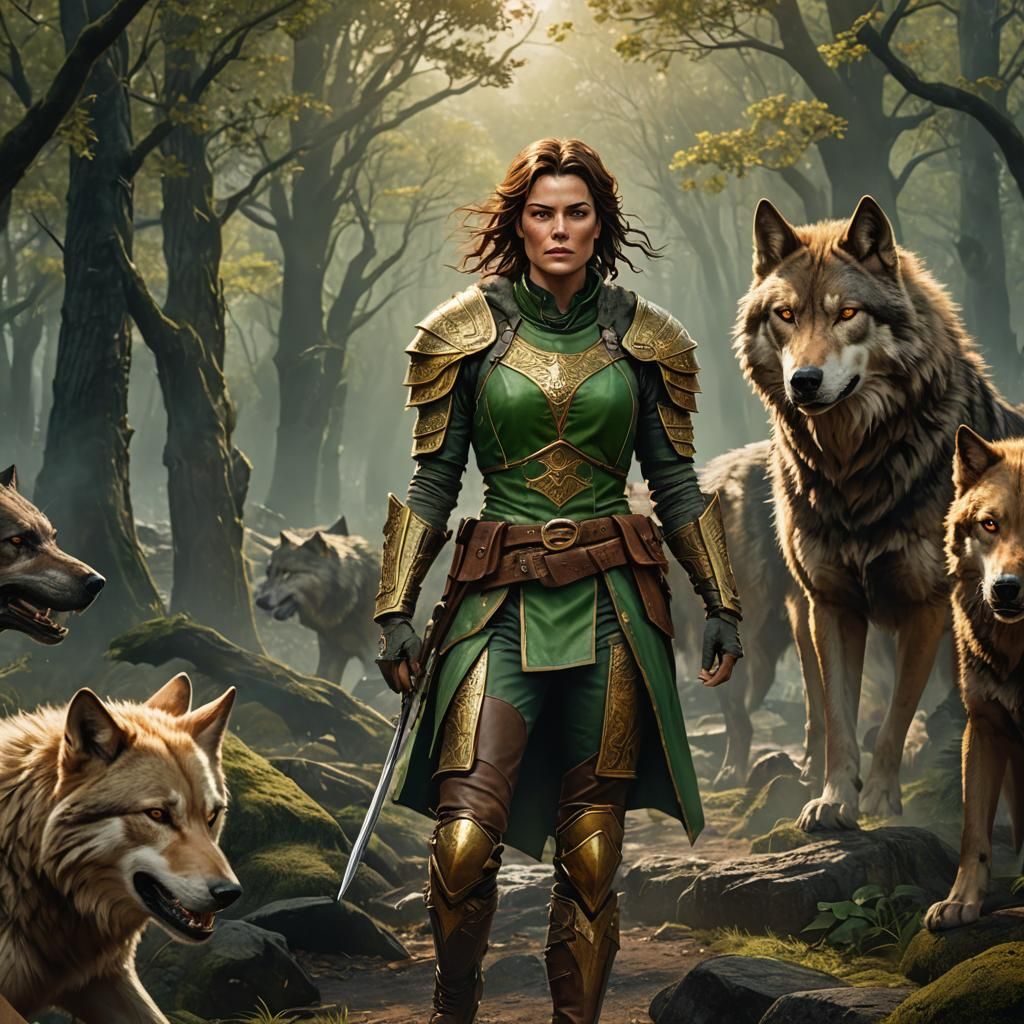 Fantasy Ranger with Wolf, Detailed Matte Painting