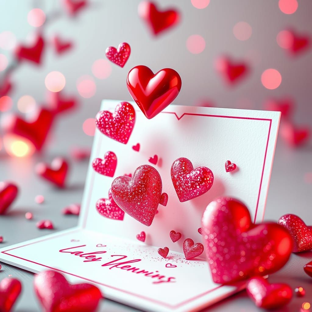 Whimsical Valentine's Day Card in Vibrant, Hyper-Realistic S...