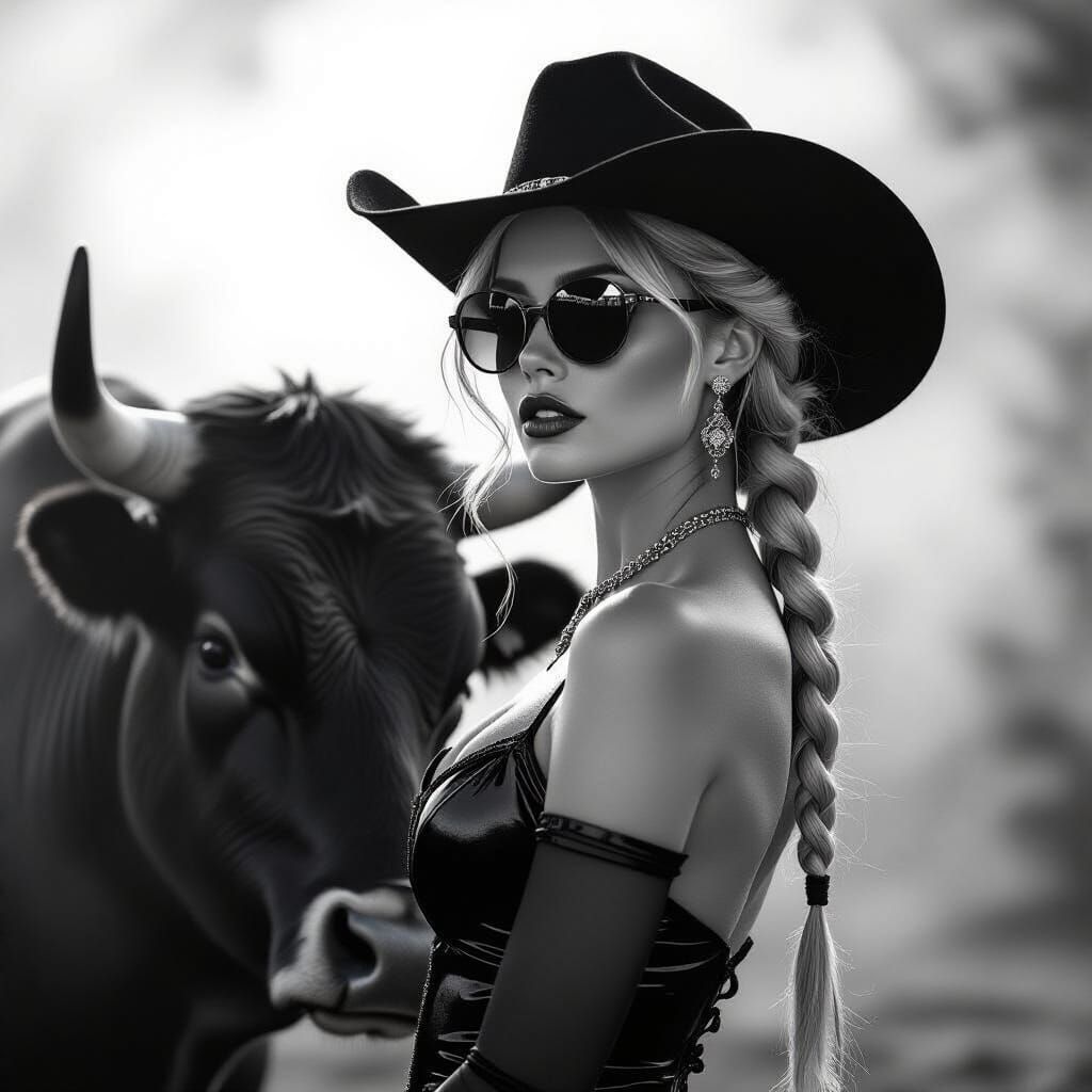 Steampunk Glam Portrait of Blonde Actress with Bull